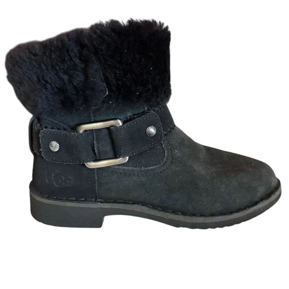 UGG Cedric Women's‎ Black Suede Ankle Biker Boots Size 6.5 Moto Style